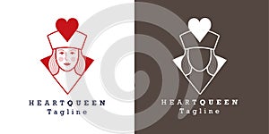 Stylized image of the queen of hearts for avatar, logo or branding. Vector illustration and sample text