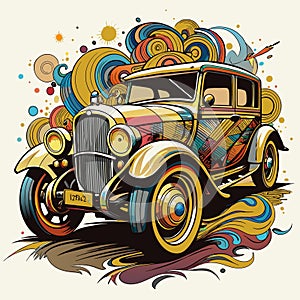 Stylized image of a retro car. Vector illustration of an old style car.
