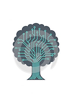 A stylized image of a tree with a digital circuit pattern integrated