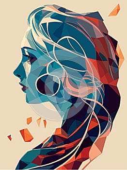 Stylized image of a woman. Beauty salon poster. Low poly graphics style.