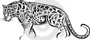 Stylized jaguar in black color, power, power, logo, isolated object on a white background, vector illustration