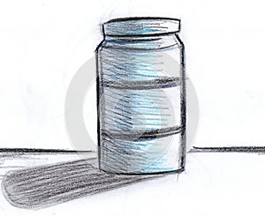Stylized jar, charcoal, sketch, isolated.