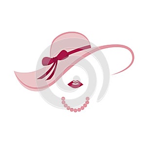 Stylized lady with pink hat and pearl necklace