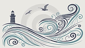 Stylized Large Ocean Waves, Dynamic Marine Pattern, vector design Generative AI