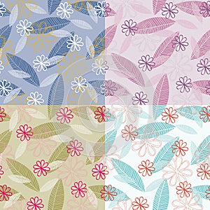 Stylized Leaves and Flowers Seamless Pattern