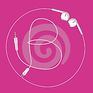 stylized letter B designed using the wire of a white earphone