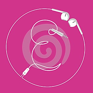 stylized letter E designed using the wire of a white earphone