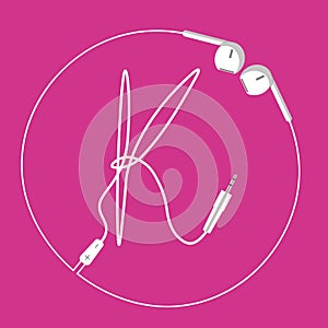 stylized letter K designed using the wire of a white earphone