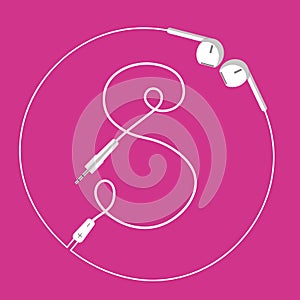 stylized letter S designed using the wire of a white earphone