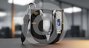 Letter U with Umbrella and USB Drive