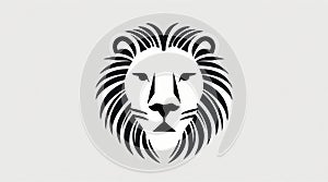 Stylized Lion Head with Bold Black and White Stripes, Graphic Design Element for Logos, Brandin photo