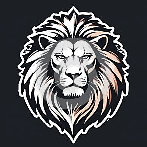 Stylized lion head illustration in black, white, and light peach tones. The design photo