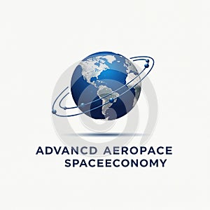 A stylized logo featuring a blue and white Earth with three orbiting lines and