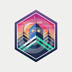 Stylized logo featuring a mountain with a star in the sky, Graphic for a coding bootcamp community, minimalist simple modern