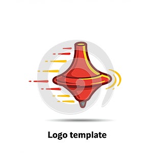 A stylized logo featuring a red and orange spinning top, depicted with dynamic motion