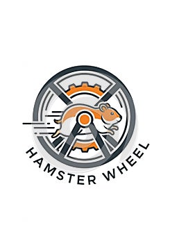 Stylized logo featuring a running hamster within a wheel. The