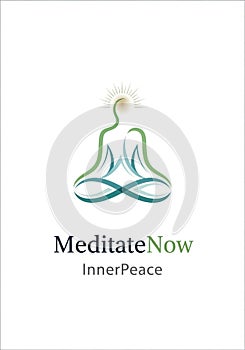 Stylized logo featuring a seated figure in meditative posture, formed