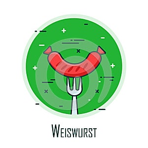 Stylized logo for Oktoberfest with weiswurst. Thin line flat design. Vector card