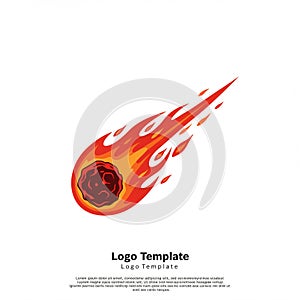 A stylized logo template featuring a fiery meteor or comet. The central element is a
