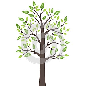 Stylized lone tree with fresh young leaves