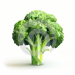 Stylized Low Poly Broccoli On White Background