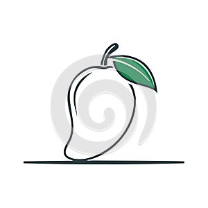 Stylized Mango Fruit with Leaf Vector Illustration on White