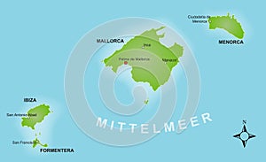 Stylized map of the Balearics