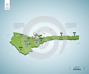 Stylized map of Eritrea. Isometric 3D green map