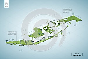 Stylized map of Indonesia. Isometric 3D