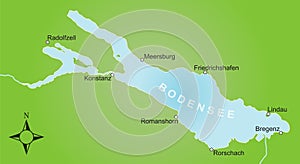 Stylized map of lake Constance and surroundings