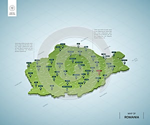 Stylized map of Romania. Isometric 3D