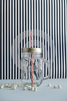 stylized mason jar cup for drinks on a black-and-white background