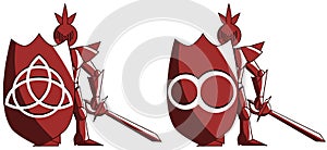 Stylized medieval knight with symbol of infinity and triquetra photo