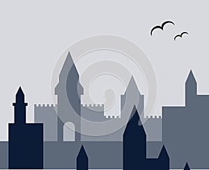 Stylized medieval town. Beautiful vector card