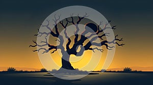A stylized modern flat design illustration of a cool and unusual tree depicted with simple two-dimensional shapes, high contrast photo