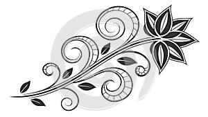 Stylized Monochrome Floral Element, Geometric Botanical Pattern, vector design Generative AI