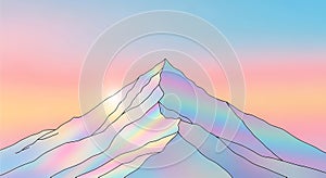 A stylized mountain drawing features smooth, flowing lines creating the peaks a