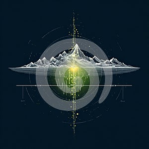 Stylized mountain range with reflection and abstract elements