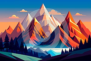 Stylized mountain range in a vector art style
