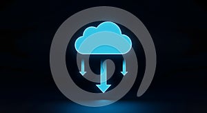 Modern 3D Render of Glowing Blue Cloud Computing Icon Symbolizing Data Transfer and Digital Network Connectivity