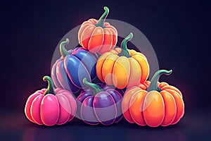 stylized neon Stack of Multicolored Pumpkins Illustration