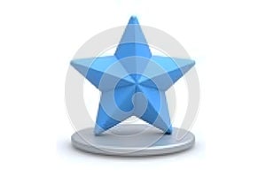 stylized noen Celebrative glamorous geometric symbol, stylized pentagonal blue star placed on round silver surface
