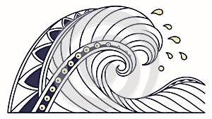 Stylized Ocean Wave with Tribal Patterns, Dynamic Art, vector design Generative AI