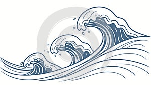Stylized Ocean Waves, Dynamic Sea Pattern Vector Illustration, vector design Generative AI