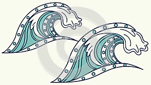 Stylized Ocean Waves, Dynamic Water Pattern, Nautical Design, vector design Generative AI