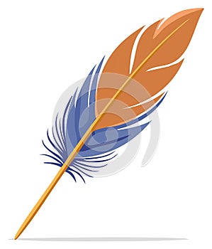 Stylized Orange and Blue Bird Feather Vector Illustration