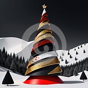 Stylized ornamental decorative fantasy artistic Christmas tree illustration