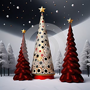 Stylized ornamental decorative fantasy artistic Christmas tree illustration
