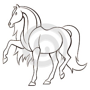 Stylized outlined black and white horse performing piaffe