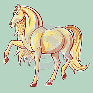 Stylized outlined vector watercolor horse performing piaffe